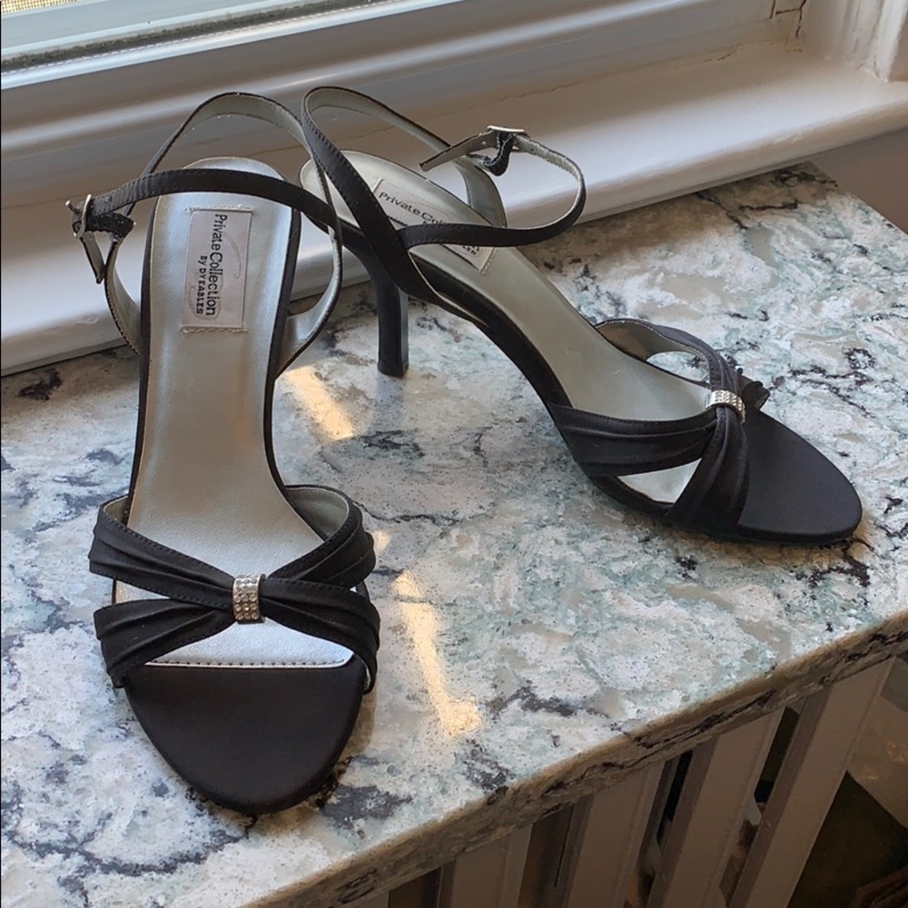 Black Satin Dress 3 Inch Heels with Bling 8.5